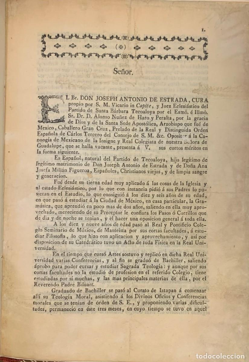 Livros antigos: Relaci&oacute;n de M&eacute;ritios de D. Joseph Antonio de Estrada, Cura..Santa Barbara Tecoaloya, Mexico