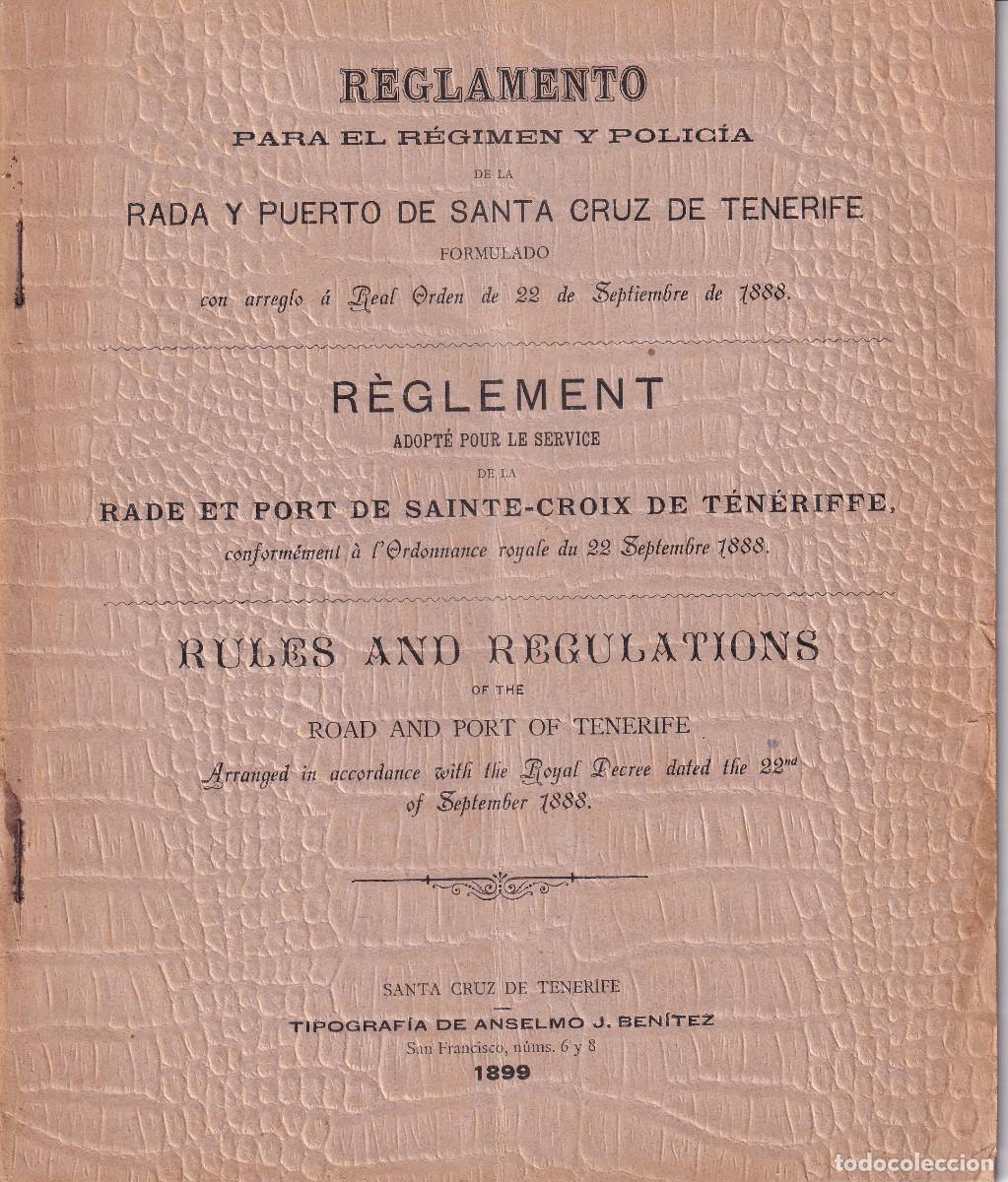 Livros antigos: REGLAMENTO REGIMEN Y POLICIA PUERTO SANTA CRUZ DE TENERIFE 1888