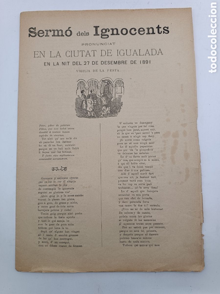 Libros antiguos: Serm&oacute; del ignocents ciutat Igualada 1891