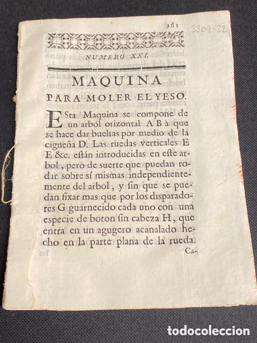 Libros antiguos: 1773. GRABADO Y EXPLICACI&Oacute;N MAQUINA PARA MOLER EL YESO - Foto 2