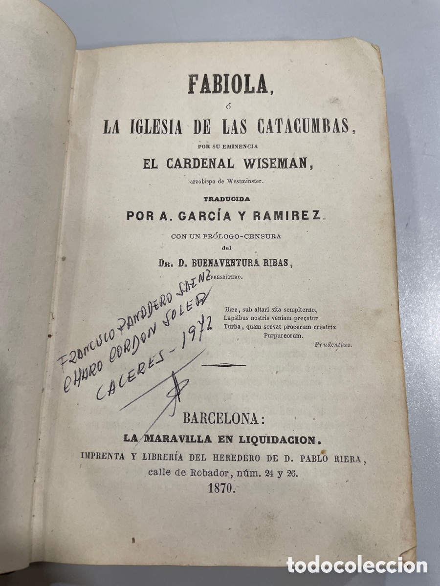 Libros antiguos: Fabiola. Cardenal Wiseman. 1870 - Foto 1