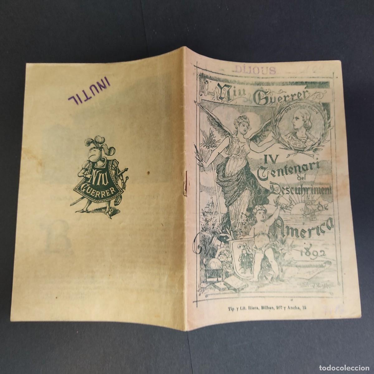 Livros antigos: IV centenari del descobriment d'Am&egrave;rica. 1892. Niu Guerrer. Opuscle