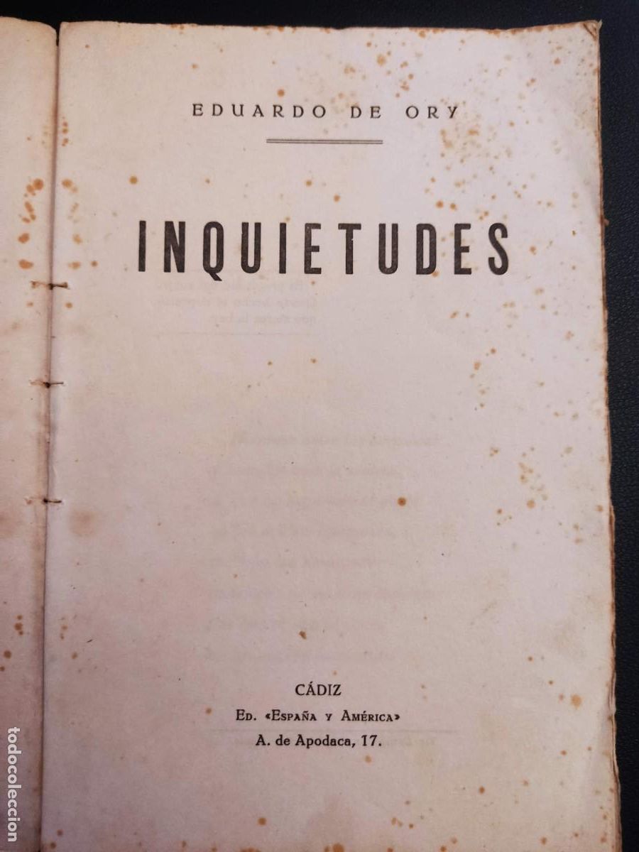 Libros antiguos: INQUIETUDES - EDUARDO DE ORY - C&Aacute;DIZ 1925 APROX. - Foto 2