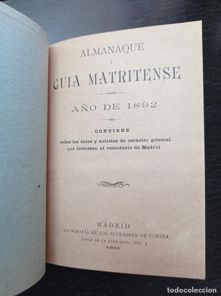 Libros antiguos: Almanaque y gu&iacute;a matritense. A&ntilde;o de 1892 - Foto 3