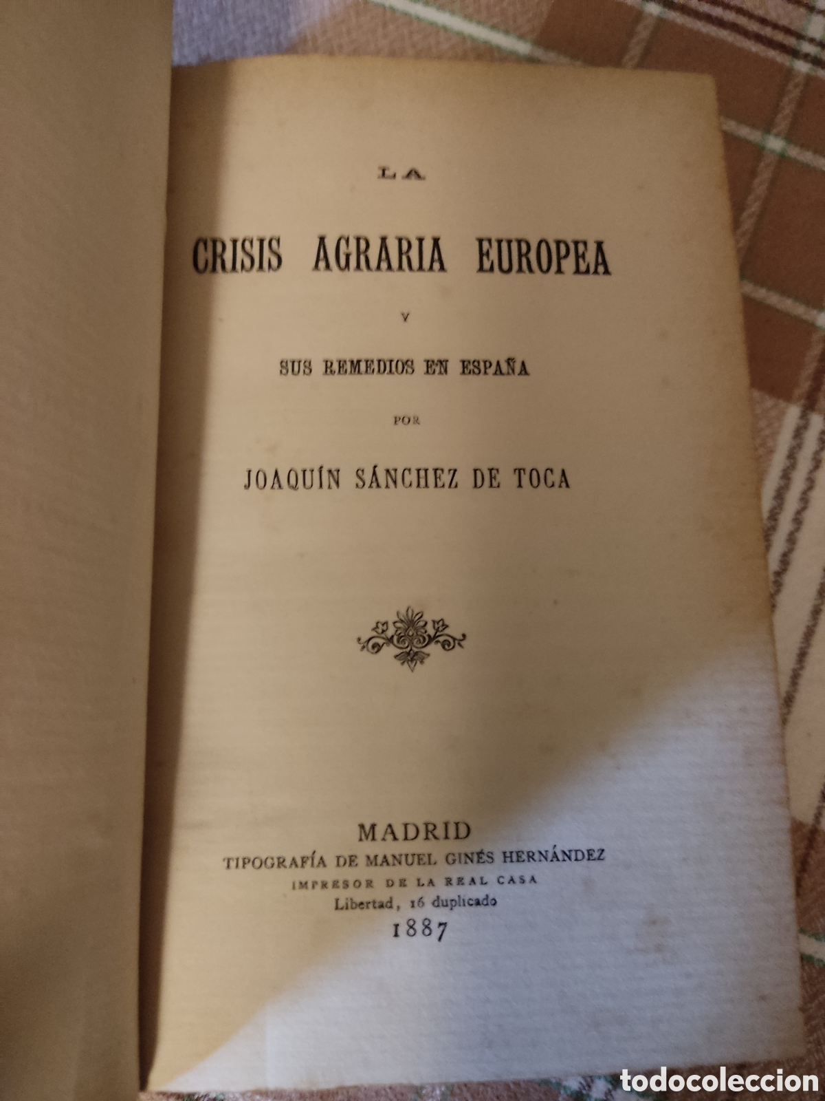 Old books: 1887 sanchez de toca la crisis agraria europea sus remedios en espa&ntilde;a