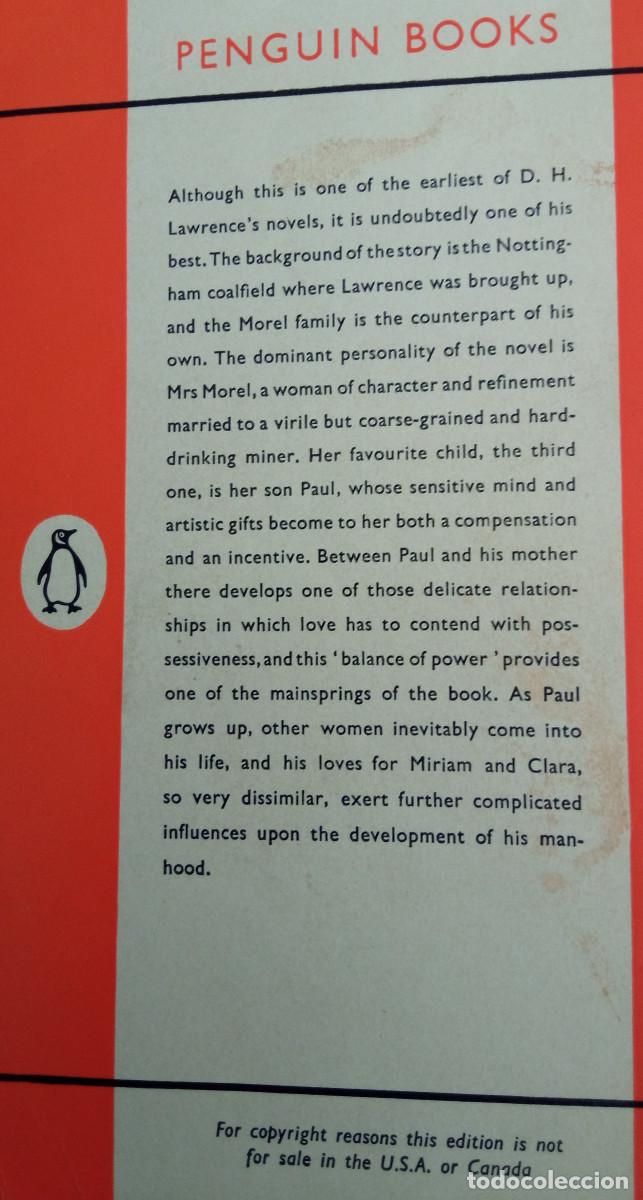 Libros antiguos: Penguin Sons and Lovers antiguo libro. D.H. Lawrence - Foto 2