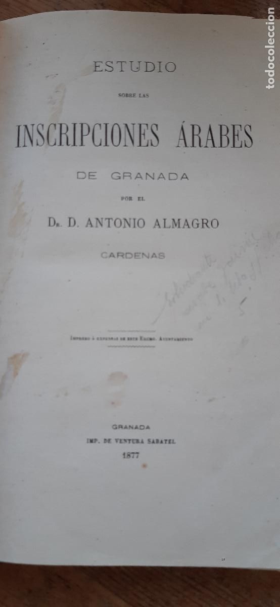 Libros antiguos: Estudio sobre las inscripciones &aacute;rabes de Granada. - Foto 1