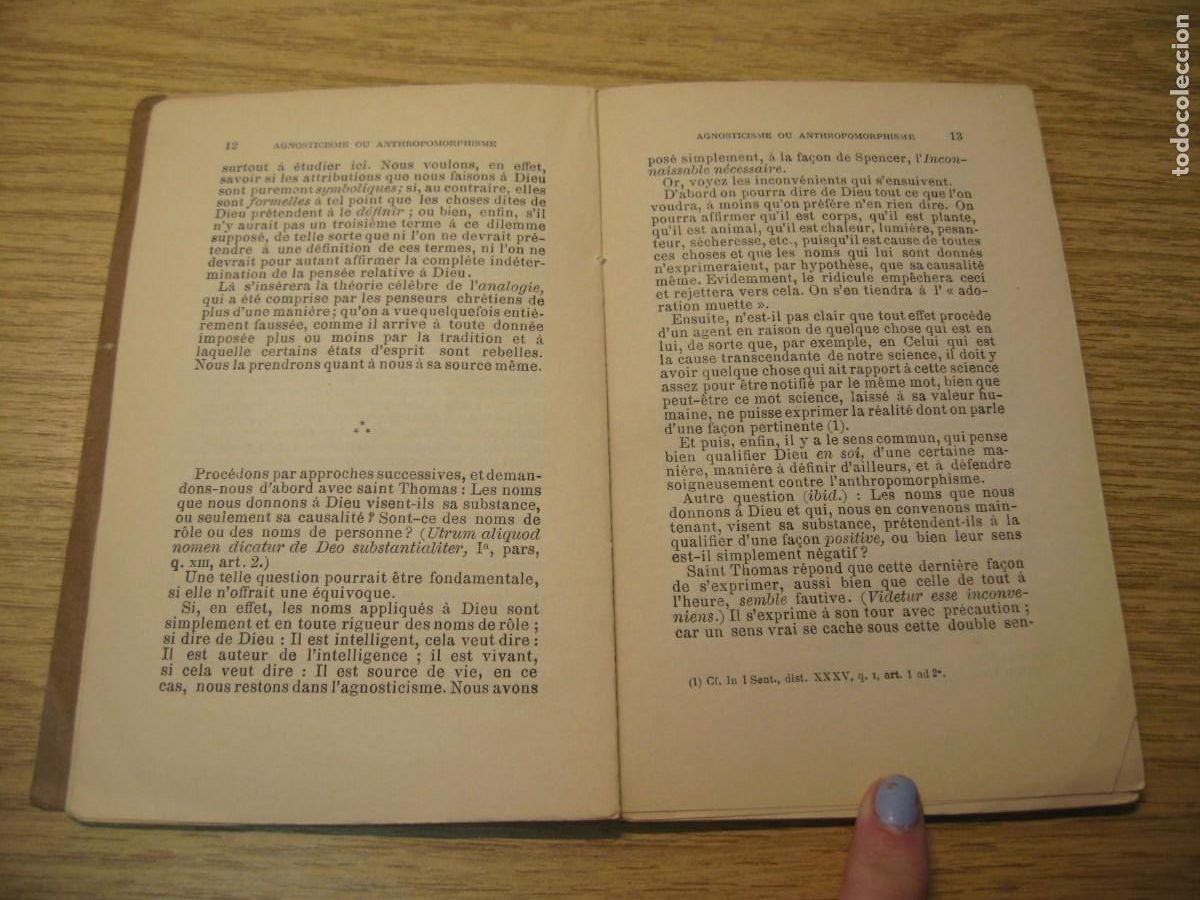 Libros antiguos: AGNOSTICISME OU ANTHROPOMORPHISME. A.D. SERTILLANGES. LIBRAIRIE BLOUD. 1908 - Foto 7
