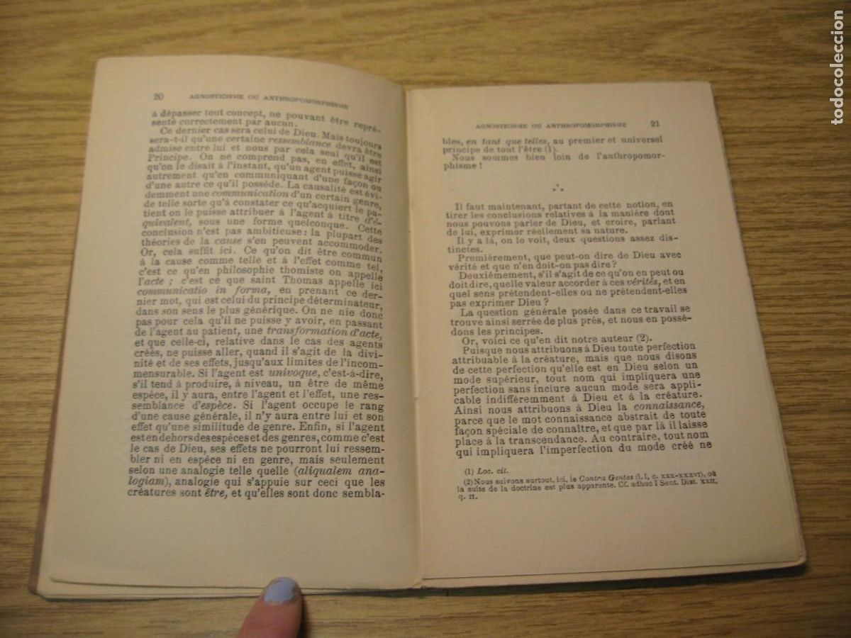 Libros antiguos: AGNOSTICISME OU ANTHROPOMORPHISME. A.D. SERTILLANGES. LIBRAIRIE BLOUD. 1908 - Foto 8