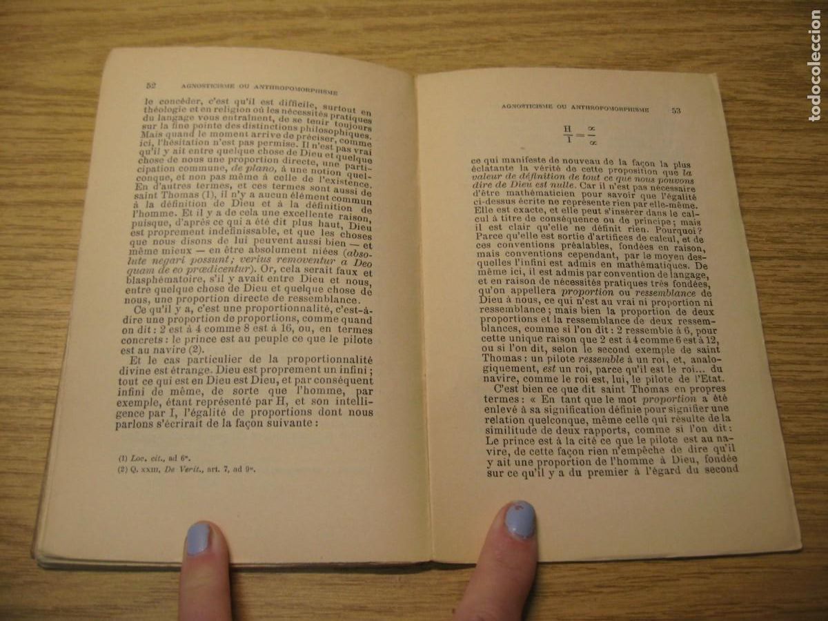 Libros antiguos: AGNOSTICISME OU ANTHROPOMORPHISME. A.D. SERTILLANGES. LIBRAIRIE BLOUD. 1908 - Foto 11