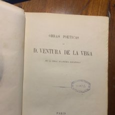 Libros antiguos: D.VENTURA DE LA VEGA. OBRAS POÉTICAS. 1866