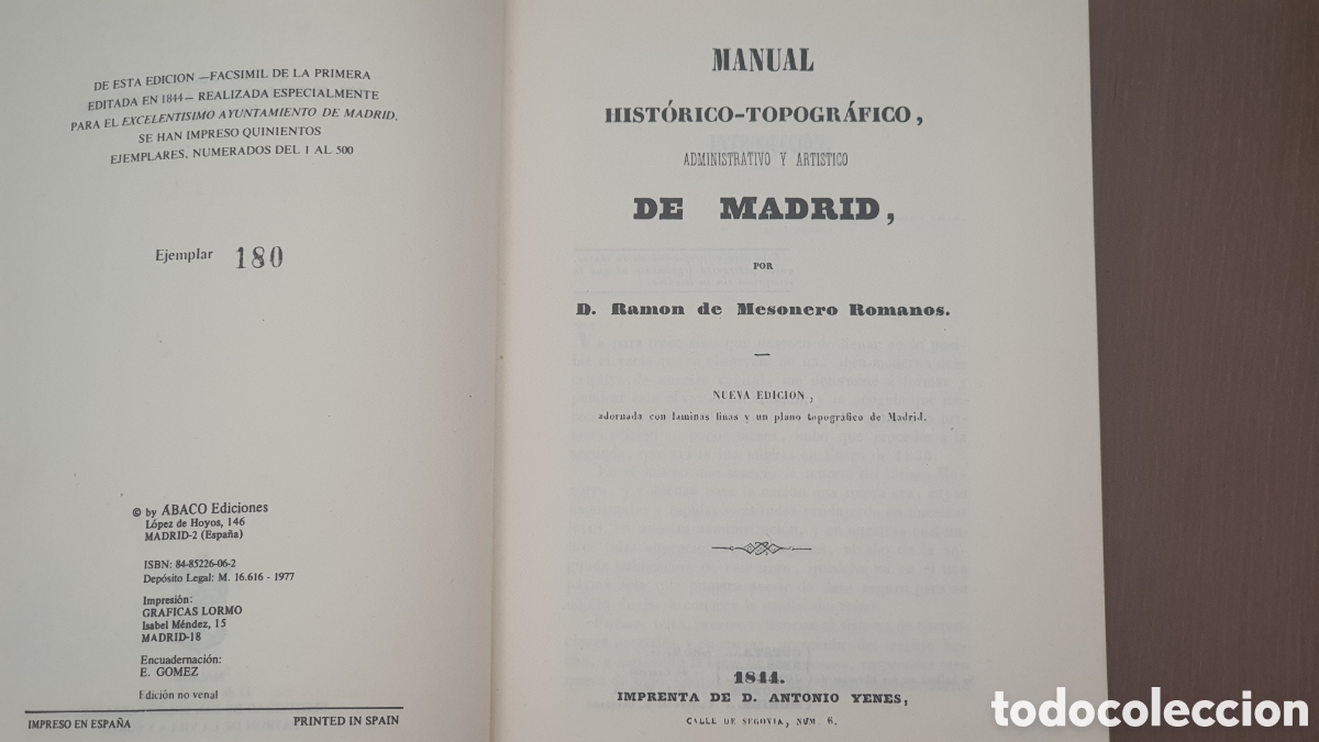 Libros antiguos: Facs&iacute;mil manual hist&oacute;rico topogr&aacute;fico Madrid - Foto 2