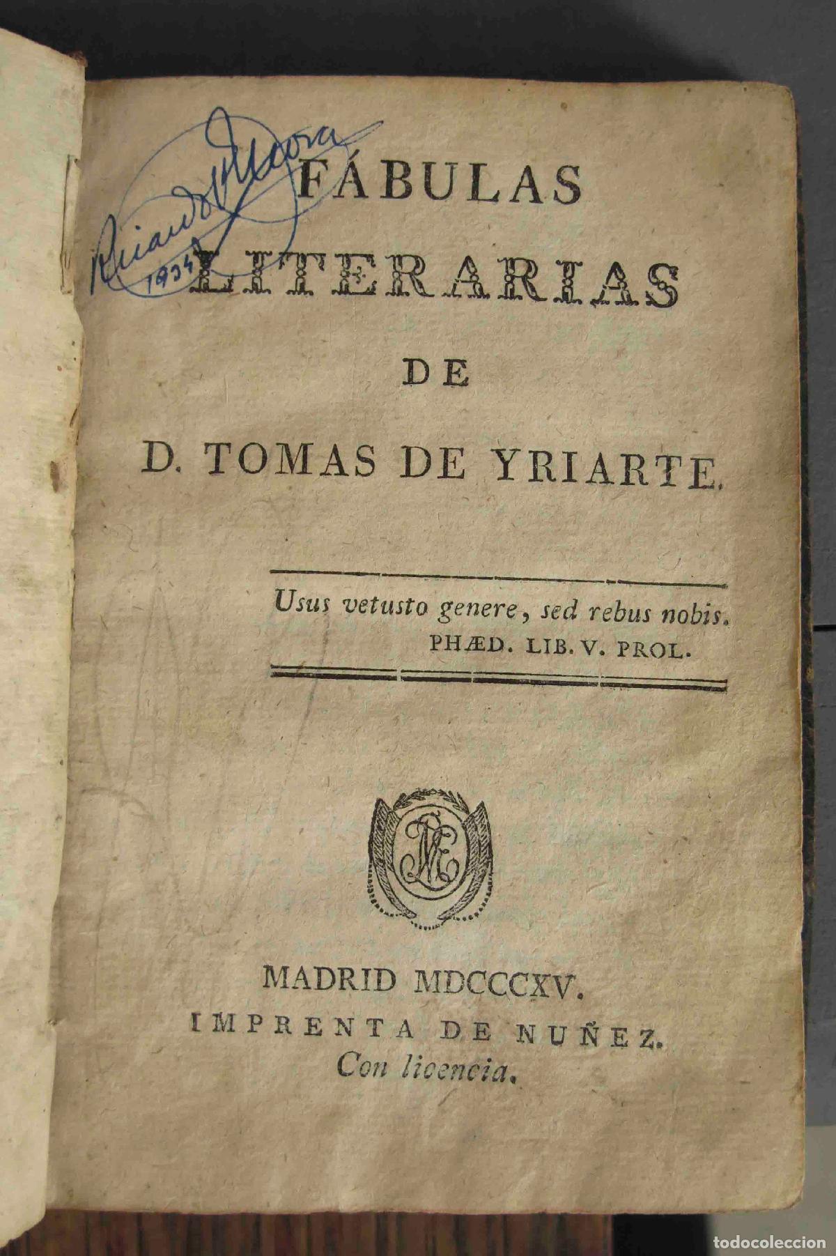 Libros antiguos: F&aacute;bulas literarias. YRIARTE. 1815 - Foto 2