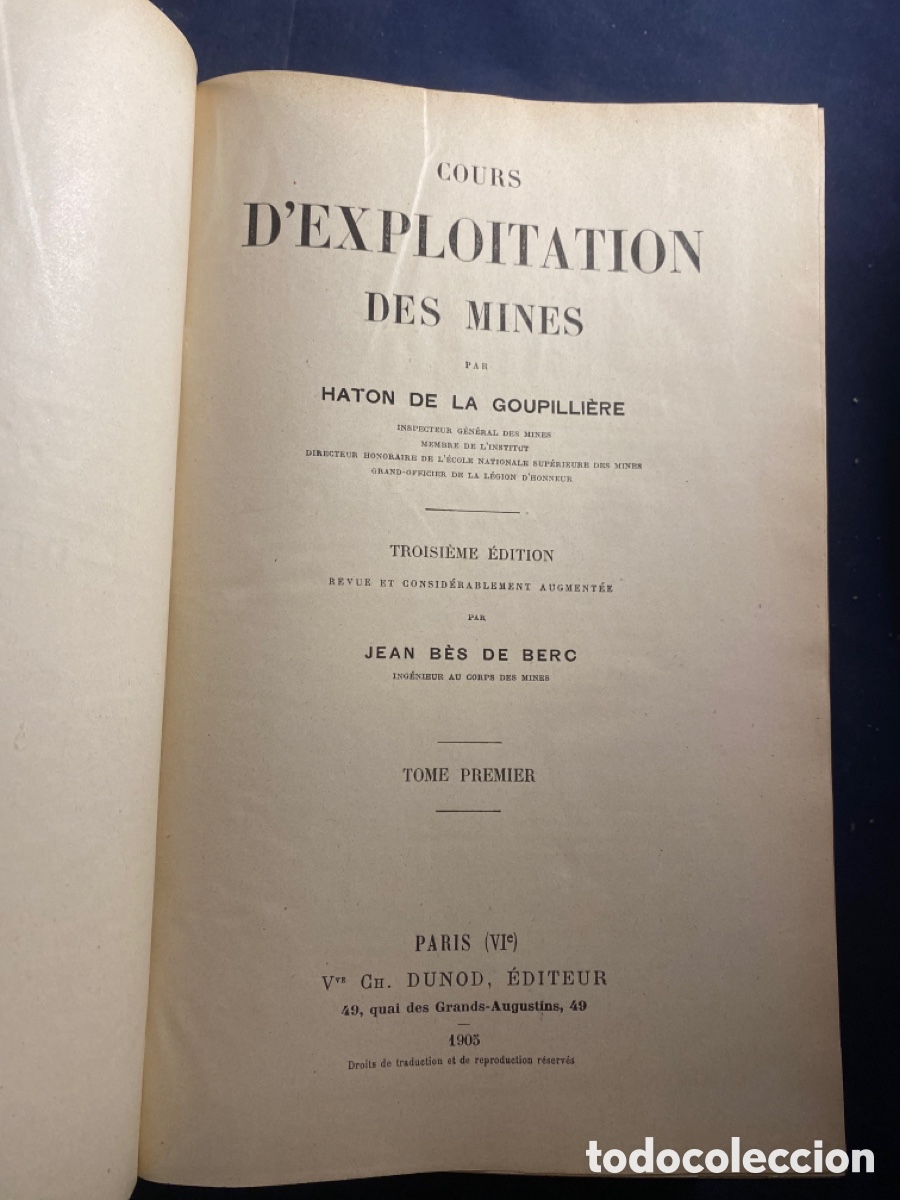 Libros antiguos: COURS D&rsquo;EXPLOITATION DES MINES PAR HATON DE LA GOUPILLI&Egrave;RE - Foto 2