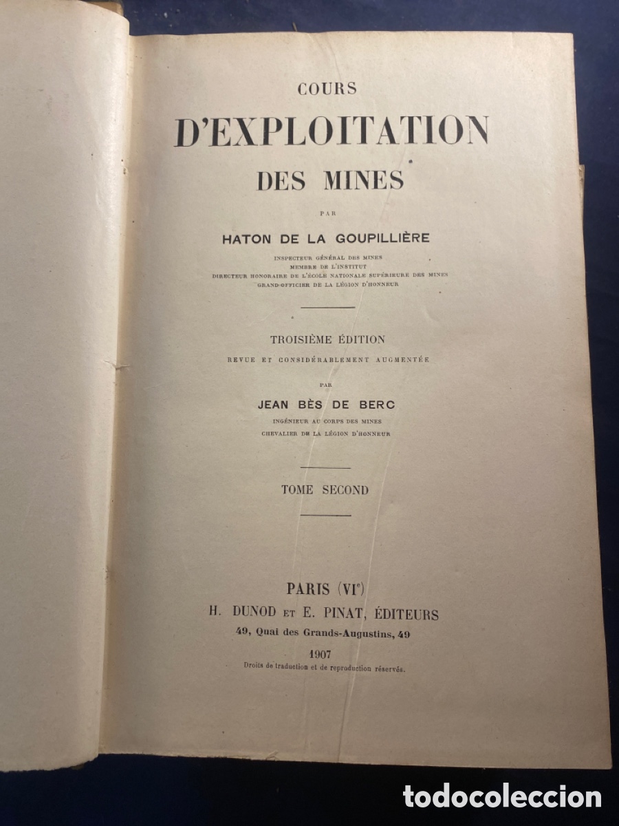 Libros antiguos: COURS D&rsquo;EXPLOITATION DES MINES PAR HATON DE LA GOUPILLI&Egrave;RE - Foto 4