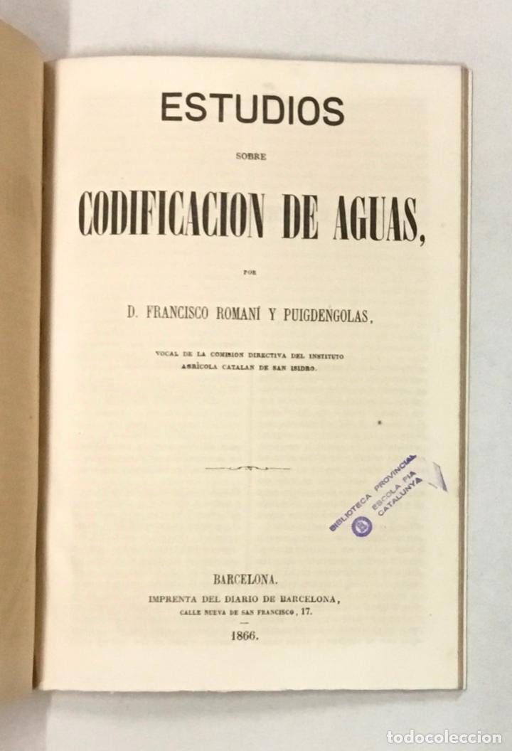 Libros antiguos: ESTUDIOS SOBRE CODIFICACION DE AGUAS. - ROMAN&Iacute; Y PUIGDENGOLAS, Francisco. - Foto 1