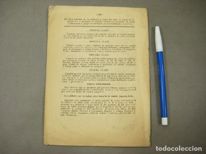 Libros antiguos: REGLAMENTO PARA EL R&Eacute;GIMEN DE LA SOCIEDAD DE SEGUROS MUTUOS DE INCENDIOS DE EDIFICIOS DE ZARAGOZA. - Foto 3