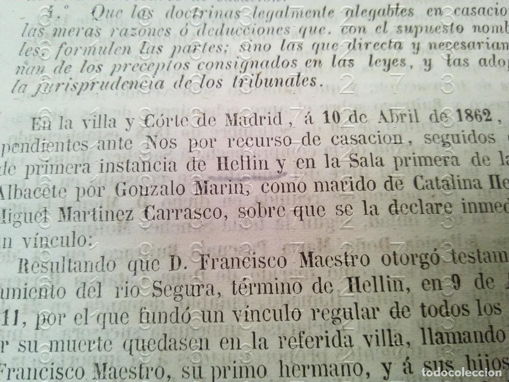 Old books: 1862 HELLIN ALBACETE SENTENCIA TRIBUNAL SUPREMO PLEITO 3 HOJAS L28