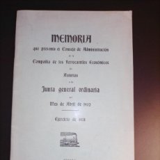 Libros antiguos: MEMORIA... CONSEJO ADMINISTRACIÓN DE LA COMPAÑÍA DE FERROCARRILES ECONÓMICOS DE ASTURIAS... (1931)
