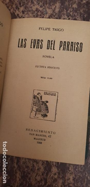 Libros antiguos: FELIPE TRIGO-LAS EVAS DEL PARAISO-1923 - Foto 1