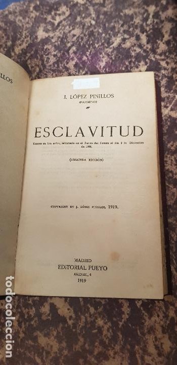 Libros antiguos: J.LOPEZ PINILLOS-EXCLAVITUD-1919 - Foto 1