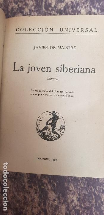 Libri antichi: LA JOVEN SIBERIANA-JAVIER DE MAISTRE 1920