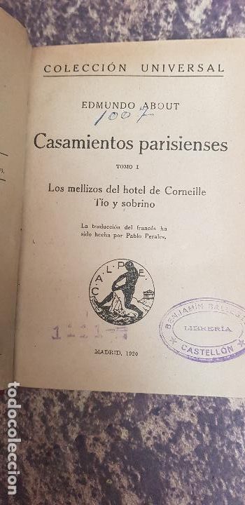 Libri antichi: CASAMIENTOS PARISIENSES-EDMUNDO ABOUT 1920