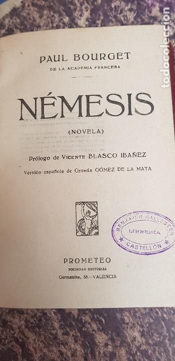 Old books: NEMESIS-PAUL BOURGET -A&Ntilde;O-