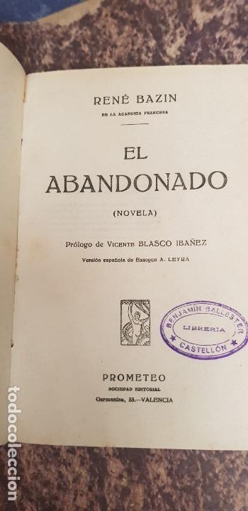 Old books: EL ABANDONADO-RENE BAZIN-A&Ntilde;O-