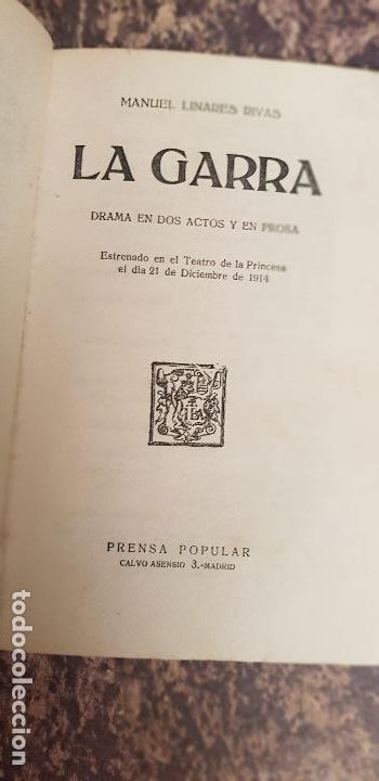 Old books: MANUEL LINARES RIVAS-LA GARRA -A&Ntilde;O