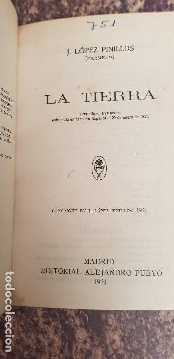 Old books: J.LOPEZ PINILLOS-LA TIERRA -A&Ntilde;O 1921