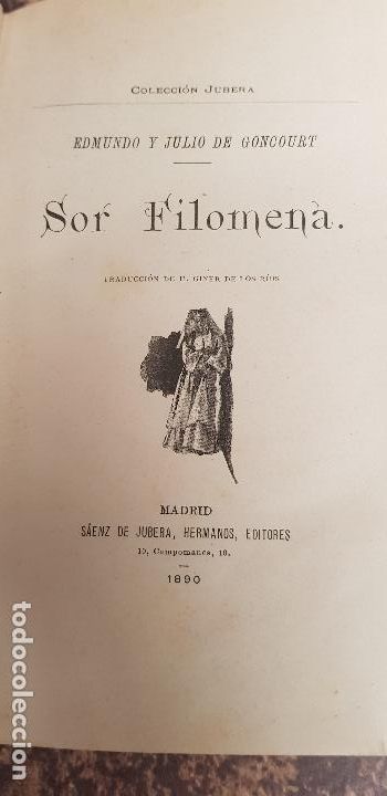Old books: SOR FILOMENA-EDMUNDO Y JULIO GONCOURT-A&Ntilde;O 1890