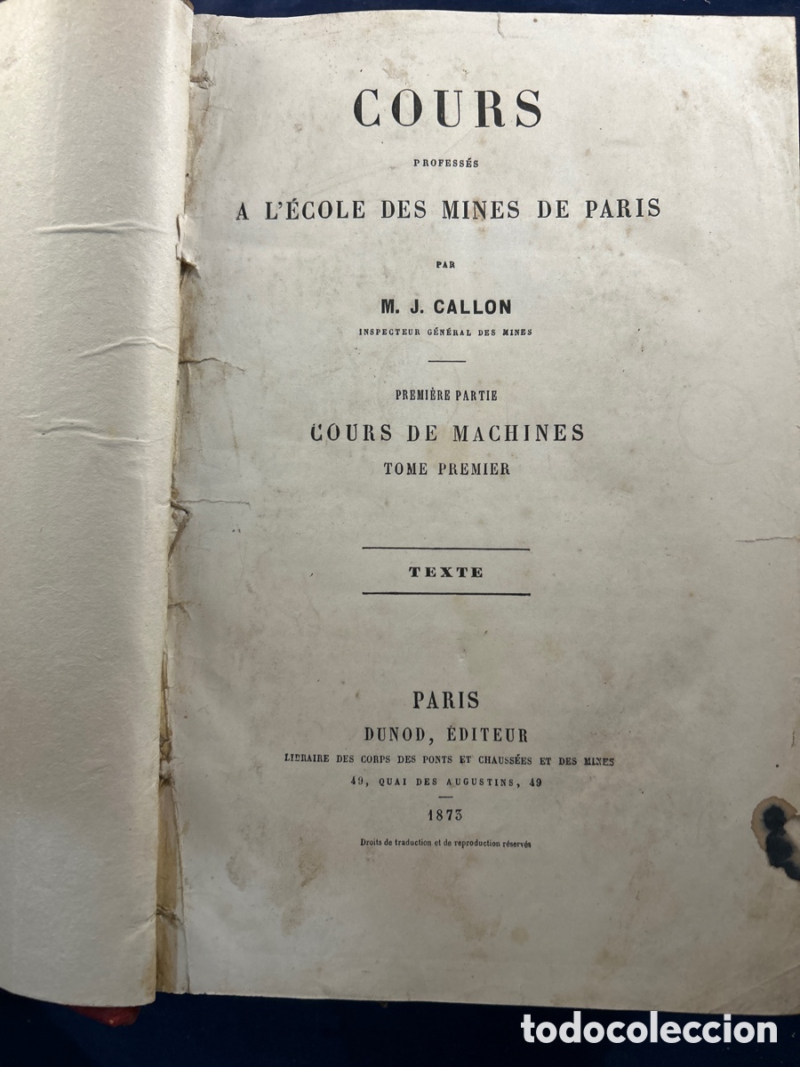 Libros antiguos: COURS PROFESS&Eacute;S A L&rsquo;ECOLE DES MINES DE PARIS 1873 - Foto 2