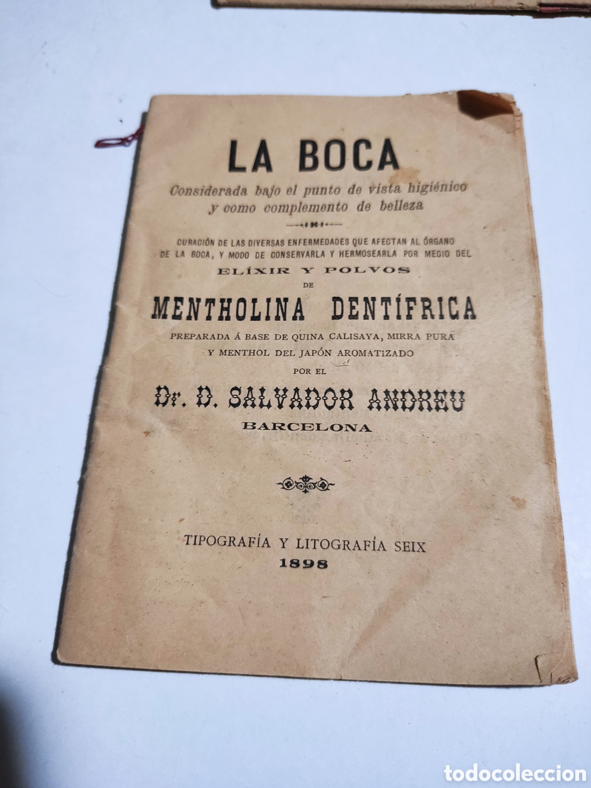 Libros antiguos: Librito antiguo La Boca elixir y polvos de mentholina dentrifica 1898 - Foto 1