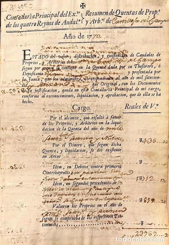 Old books: CONTADUR&Iacute;A Principal del Ex&eacute;rcito de los quatro Reynos de Aldaluc&iacute;a. Resumen de Quentas de Propios y