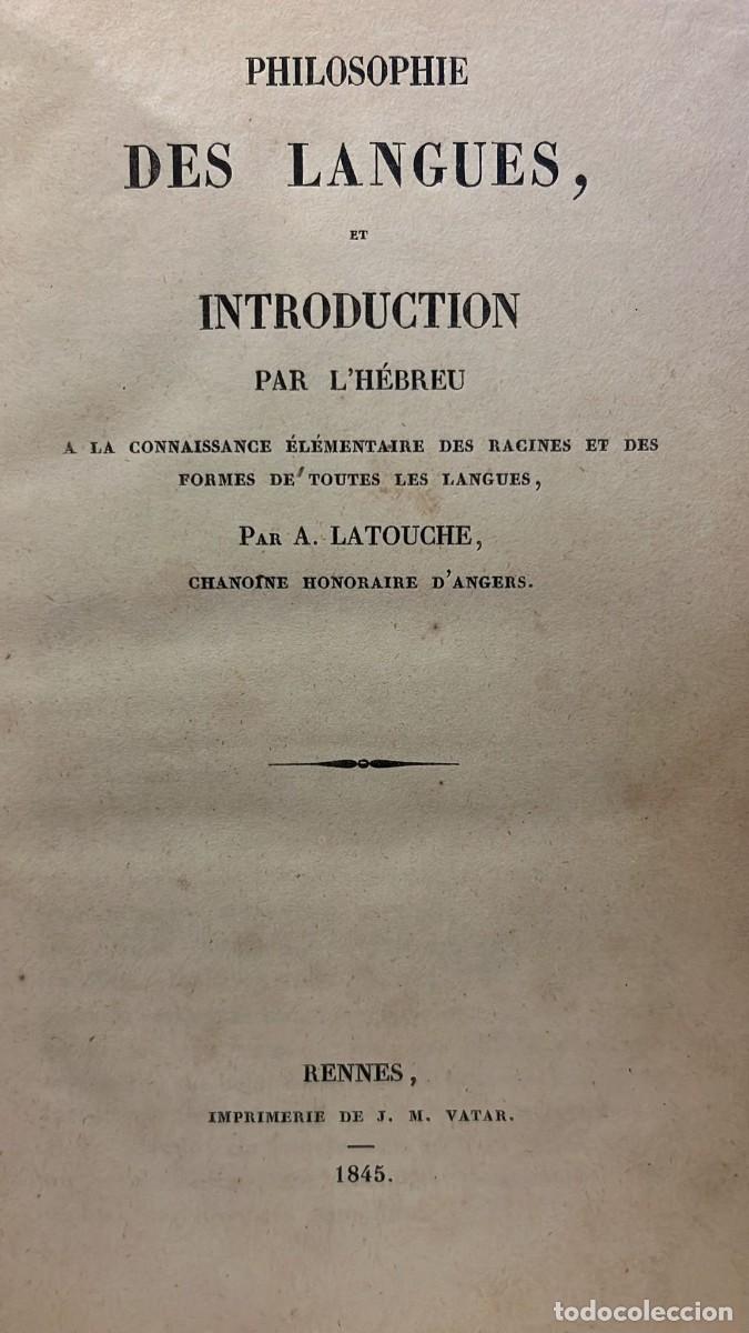 Livros antigos: LATOUCHE, A. Philosophie des langues, et introduction par l'h&eacute;breu a le connaissance &eacute;l&eacute;mentaire