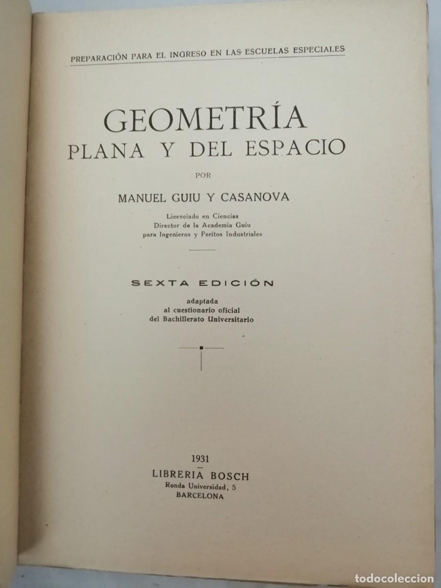 Libros antiguos: Geometr&iacute;a plana y del espacio (Sexta edici&oacute;n 1931) - Foto 3