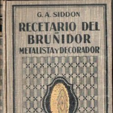 Libros antiguos: SIDDON : RECETARIO DEL BRUÑIDOR, METALISTA Y DECORADOR (GILI, 1925)