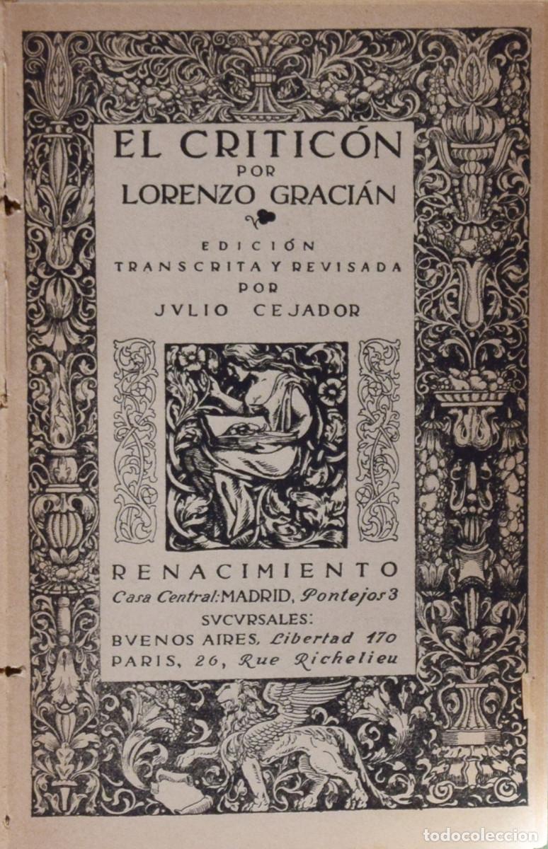 Libros antiguos: EL CRITIC&Oacute;N - Lorenzo GRACI&Aacute;N - Foto 1