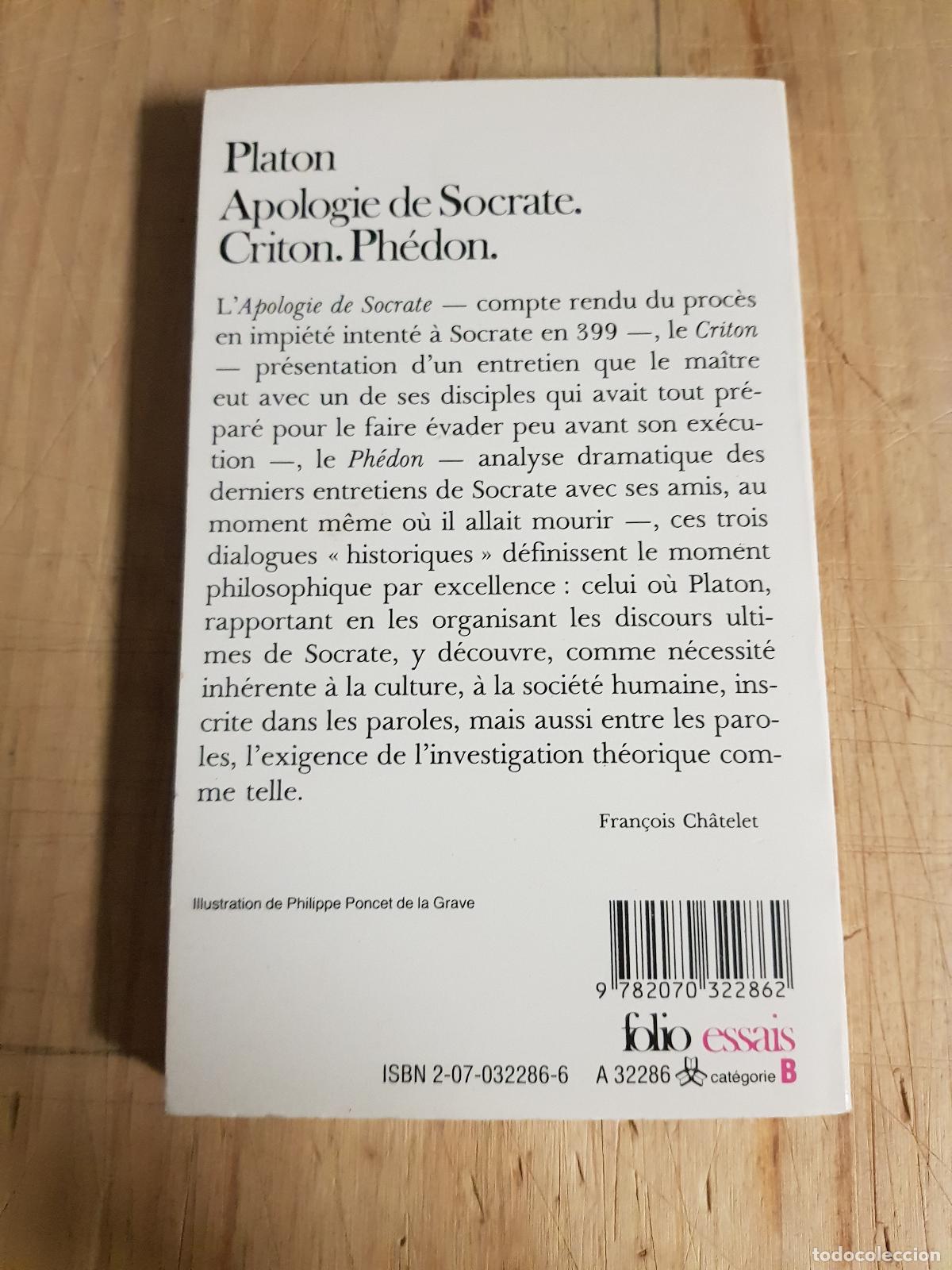 Libros antiguos: Apologie de socrate. Criton. Ph&eacute;don - Platon - Foto 2