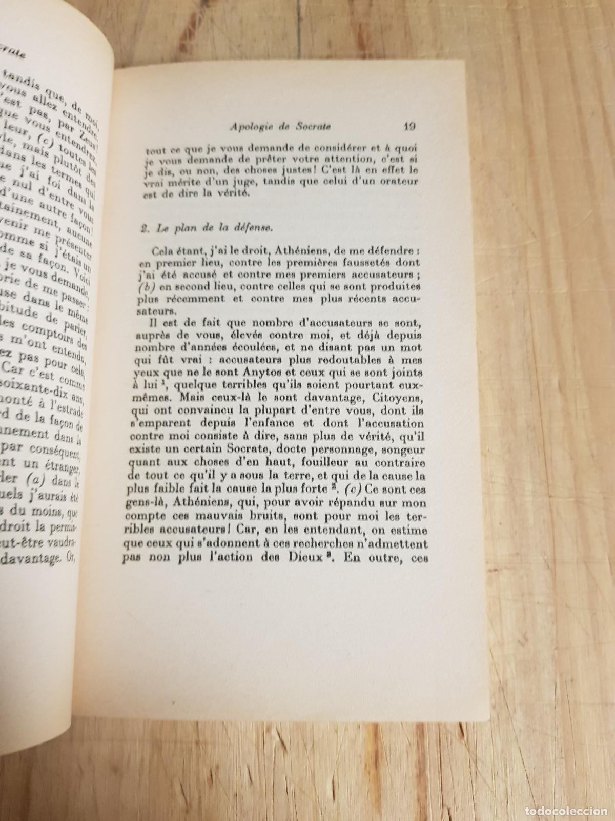 Libros antiguos: Apologie de socrate. Criton. Ph&eacute;don - Platon - Foto 4