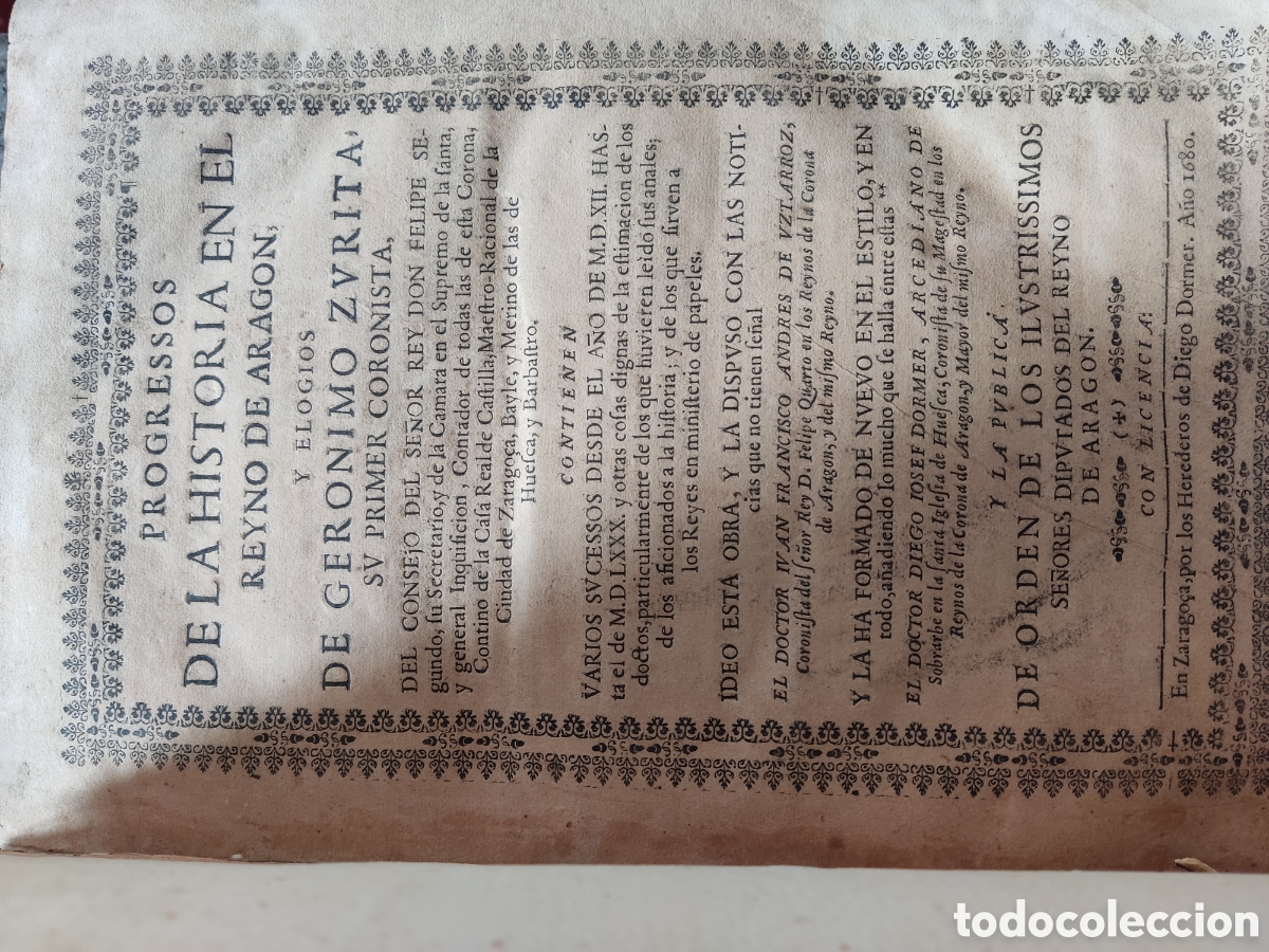 Libros antiguos: 1680 jeronimo zurita progresos de la historia en el reyno de aragon - Foto 1