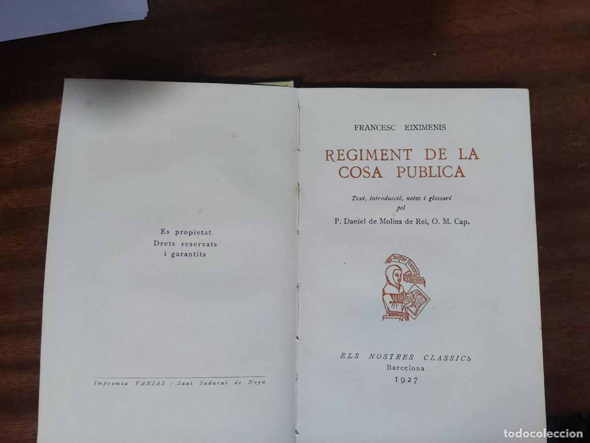 Libros antiguos: Reglament de la cosa P&uacute;blica, 1927, Francesc Eiximenis - Foto 2
