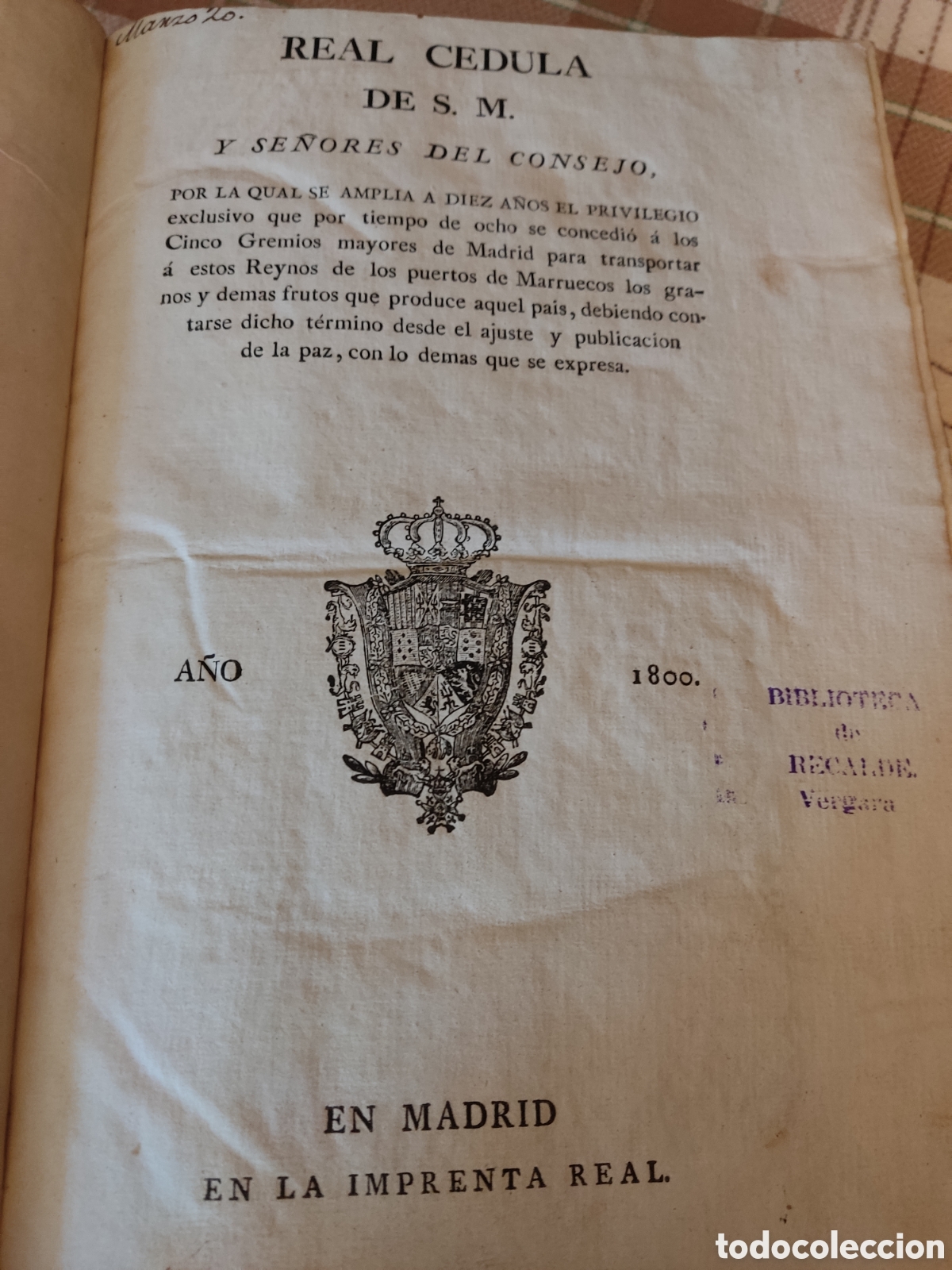 Libros antiguos: Cedulas reales 1800 a 1803 XVIII - Foto 1