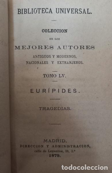 Libros antiguos: BIBLIOTECA UNIVERSAL, EURIPIDES, TRAGEDIAS 1879, LIBRO EN PIEL - Foto 3