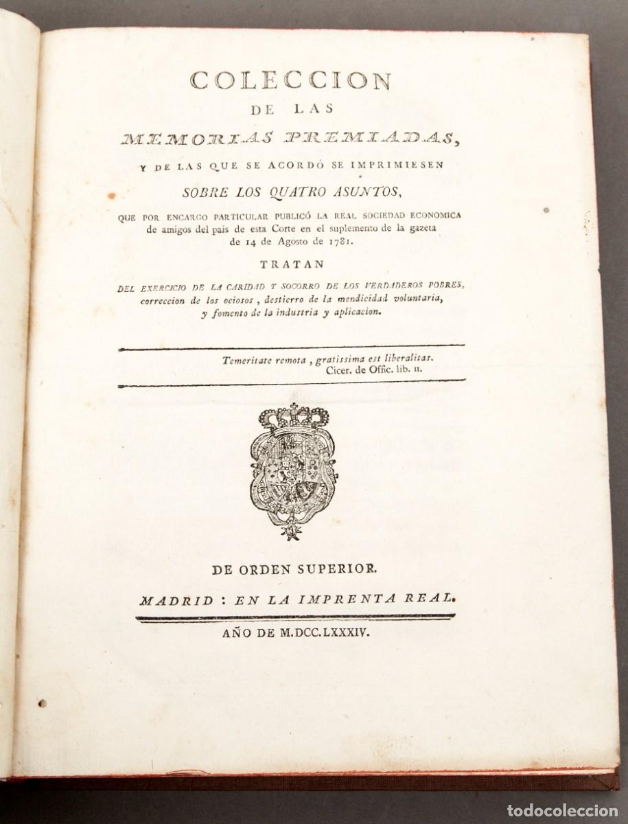 Libros antiguos: COLECCI&Oacute;N DE LAS MEMORIAS PREMIADAS - 1784 - Foto 1