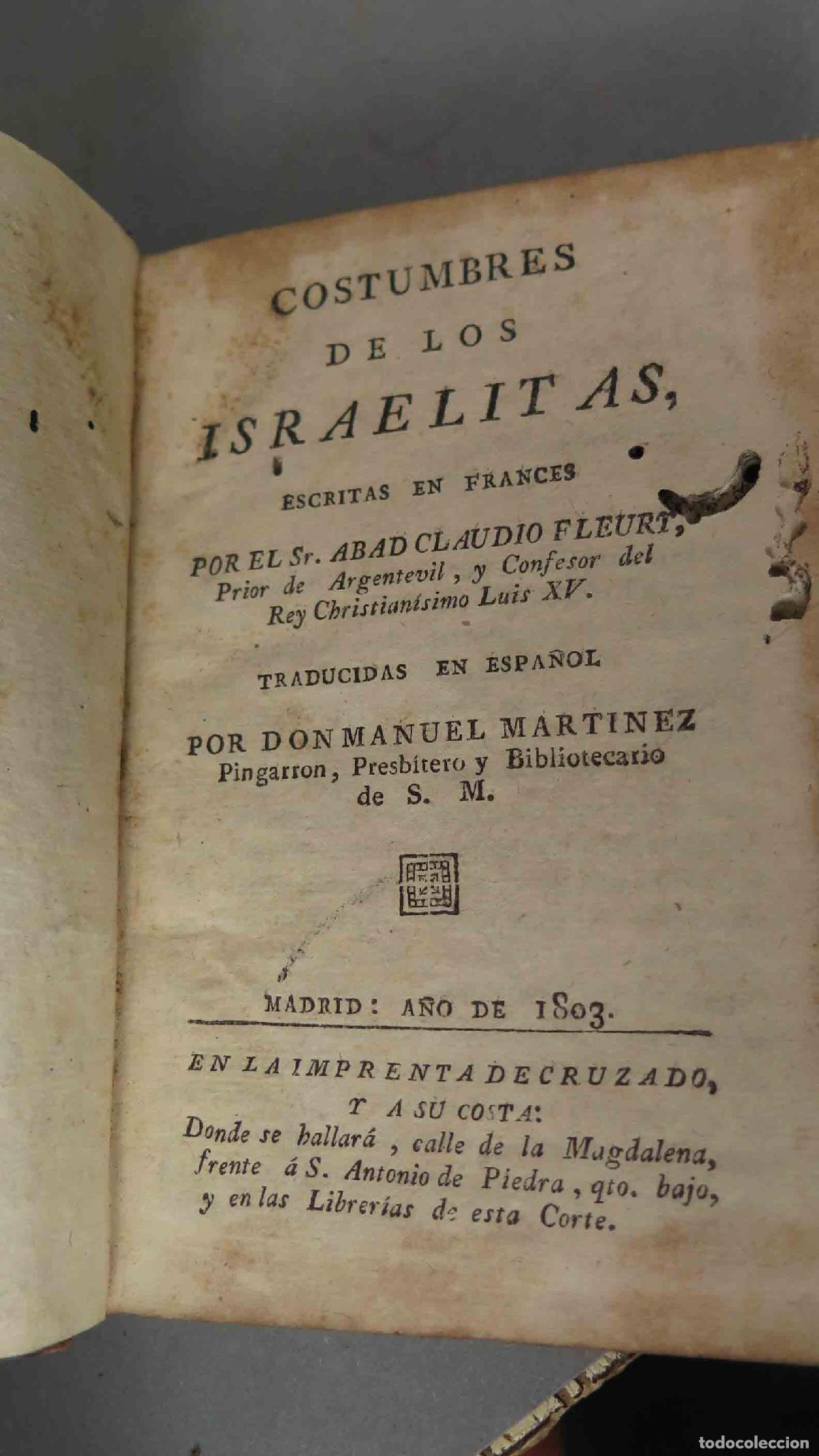 Libros antiguos: COSTUMBRES DE LOS ISRAELITAS. 1803. FLEURT - Foto 4