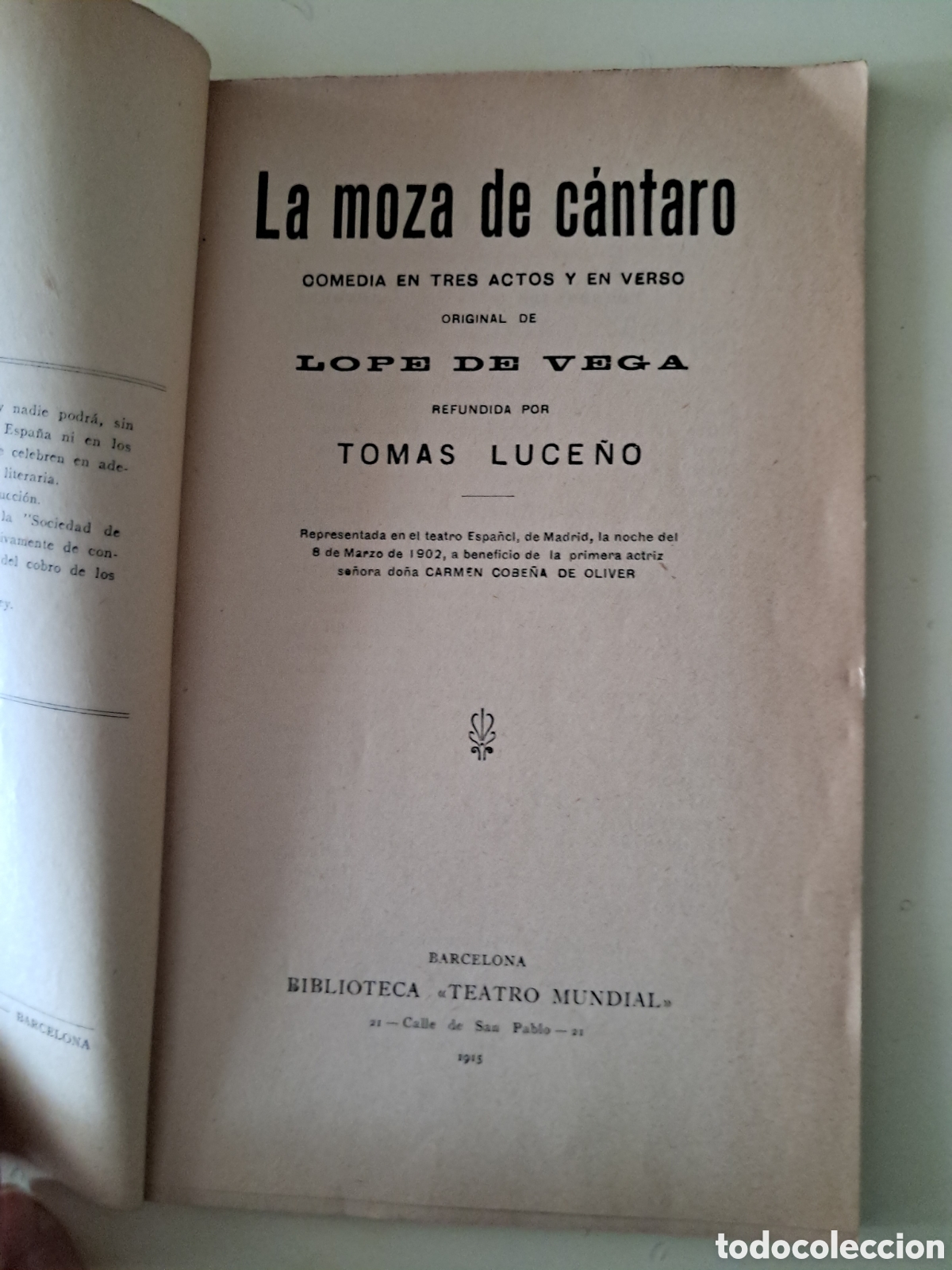 Libros antiguos: La Moza del C&aacute;ntaro,L&oacute;pez de Vega 1915 - Foto 2