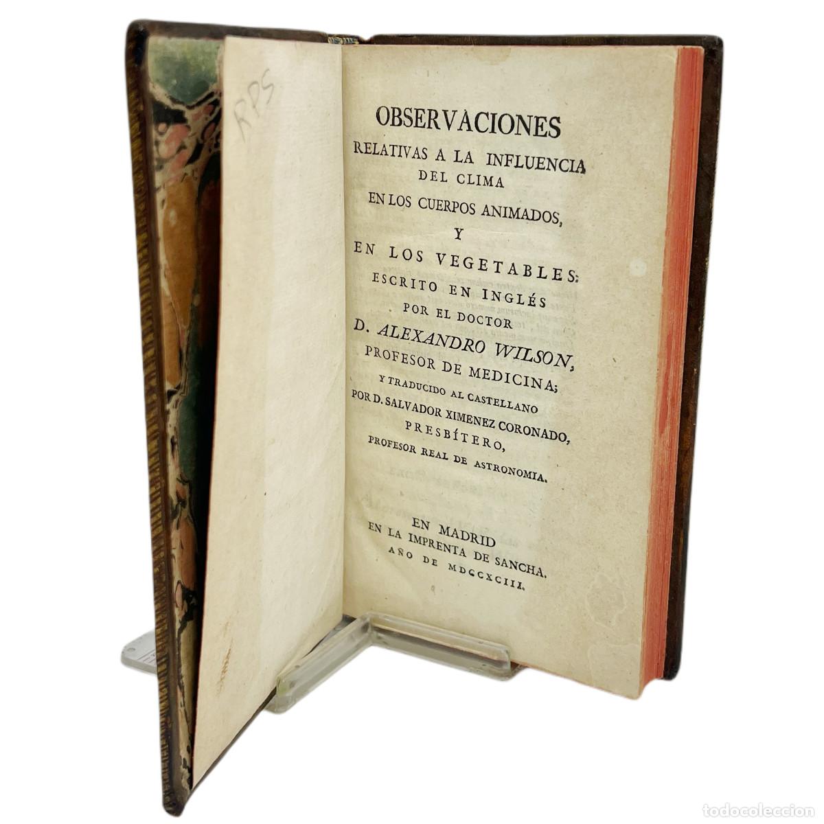 Libros antiguos: ALEXANDER WILSON - INFLUENCIA DEL CLIMA - SANCHA 1793 - Foto 3