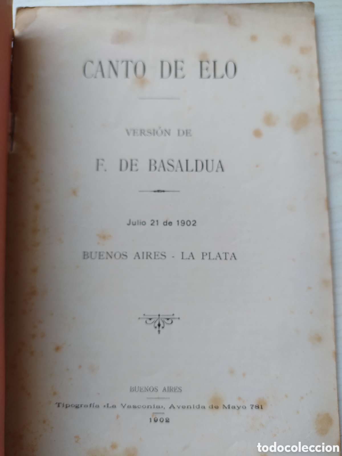 Libros antiguos: CANTO DE ELO - F. DE BASALDUA - Foto 2